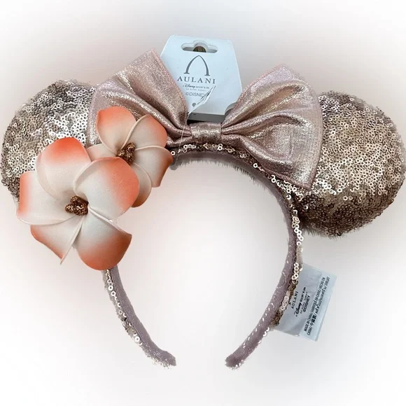 Disney Aulani Hawaii Gold Plumeria Flower Minnie Ears Headband Gold Sequins s-l400.jpg main image 3
